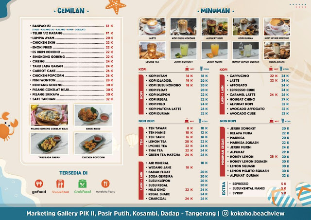 kokoho beachview pik 2 menu