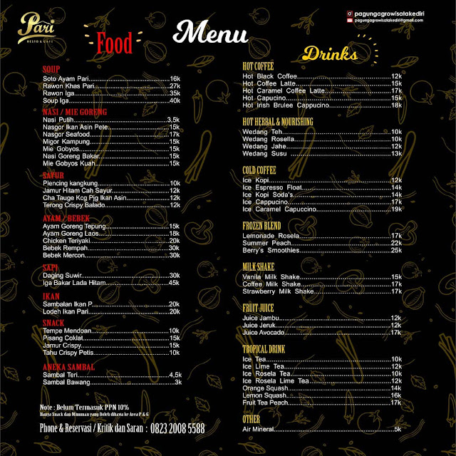 Menu Pari Resto and Cafe Kediri