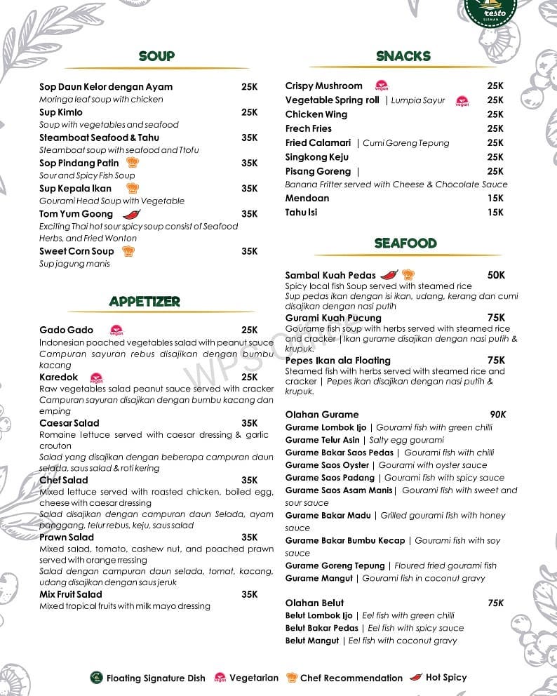 Floating Resto Sleman Menu